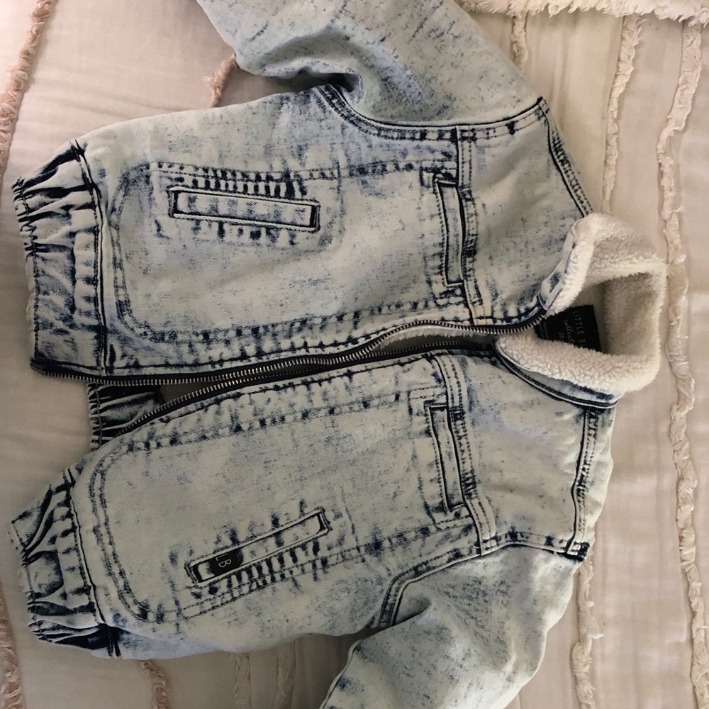 Little Bipsy Light Wash Denim Jacket with Cream Sherpa Collar